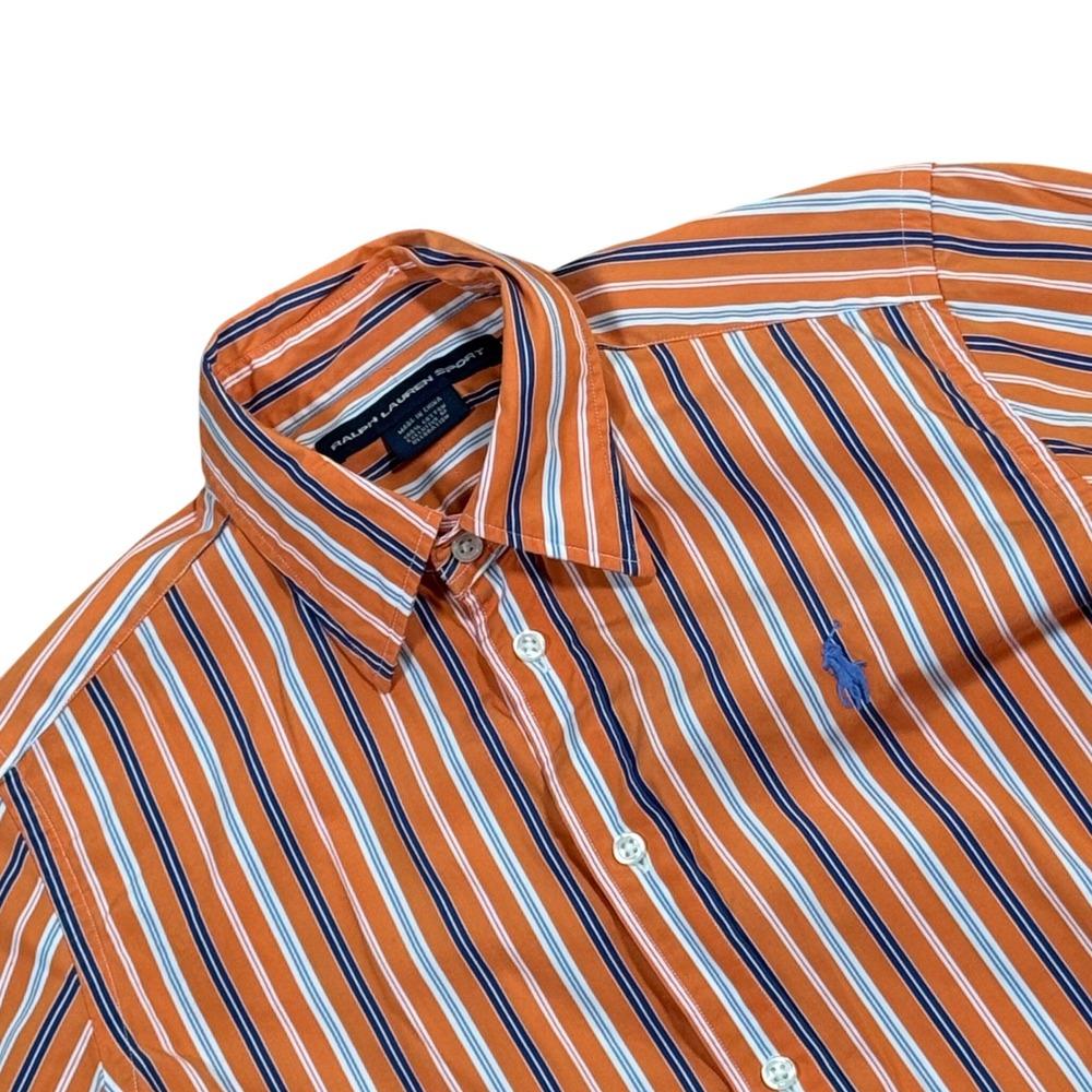 Ralph Lauren Sport Womens Orange Striped Button Down Shirt Long Sleeve Cotton 12